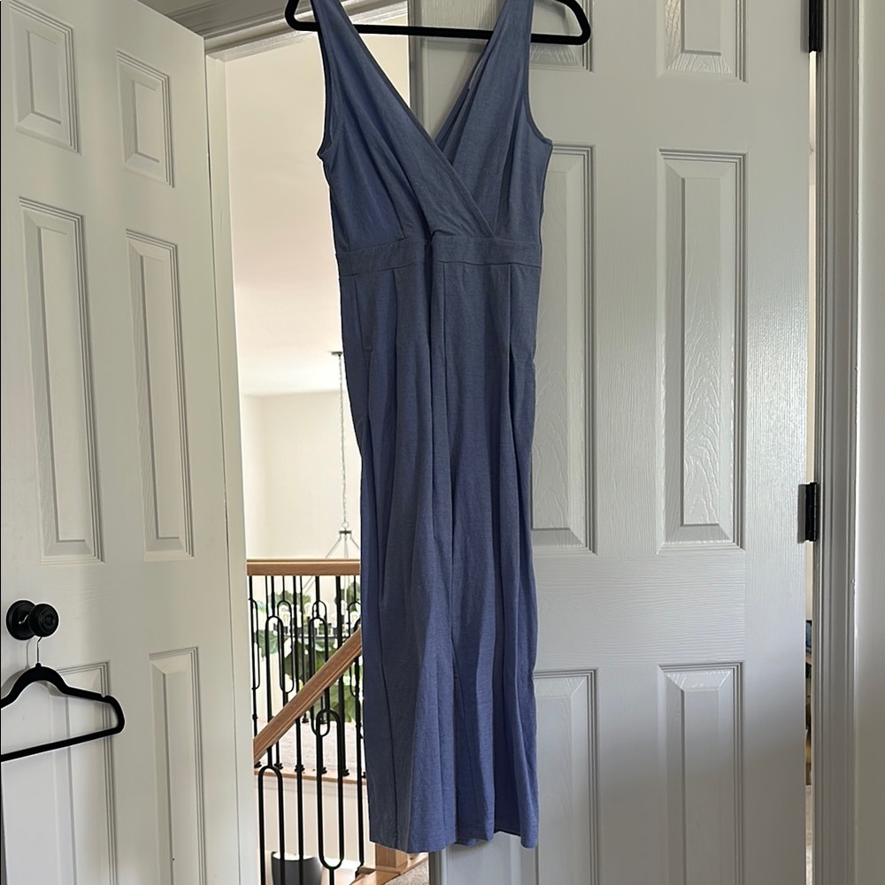 Mango Blue Sleeveless V-Neck Sheath Jumpsuit